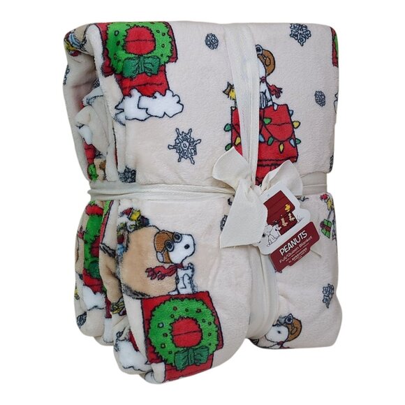 Peanuts Full/Queen Plush Blanket 90x90 By Berkshire Polyester Snoopy Holiday - Picture 6 of 9